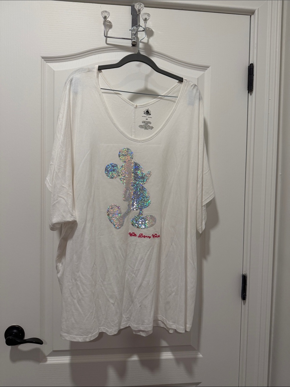Disney White Tee with Iridescent Sequin Mickey